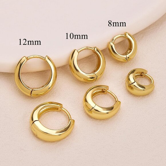 Small Gold Chunky Hoop Earrings Set for Women, Hypoallergenic 14K Gold Plated, L - Picture 5 of 8